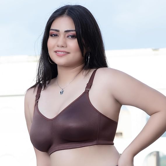 TRYLO Women's Cotton Riza Superfit Non-Wired Non-Padded Dual Layered Premium Fabric Bra Available in D/E/F Cups Colors: Rose Gold, Dove, Ebony, Sapphire & Ruby